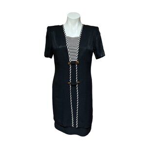 Vintage 80s Nautical Navy Blue Day Dress Size 6P Small